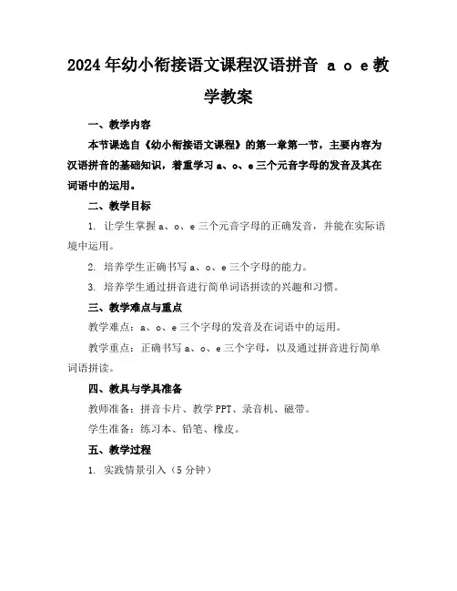 2024年幼小衔接语文课程汉语拼音aoe教学教案