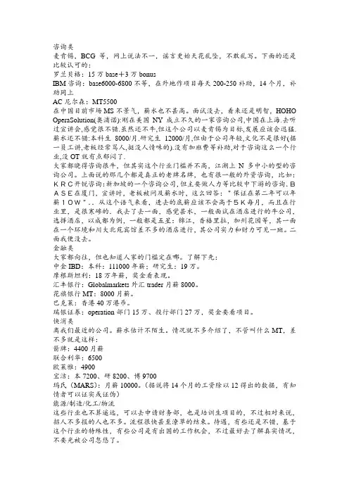 全球500强各行业薪资水平比较