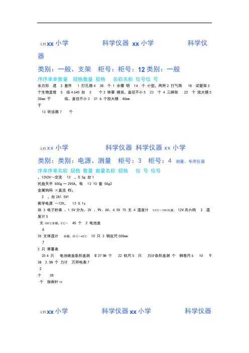 小学科学仪器室柜面标签