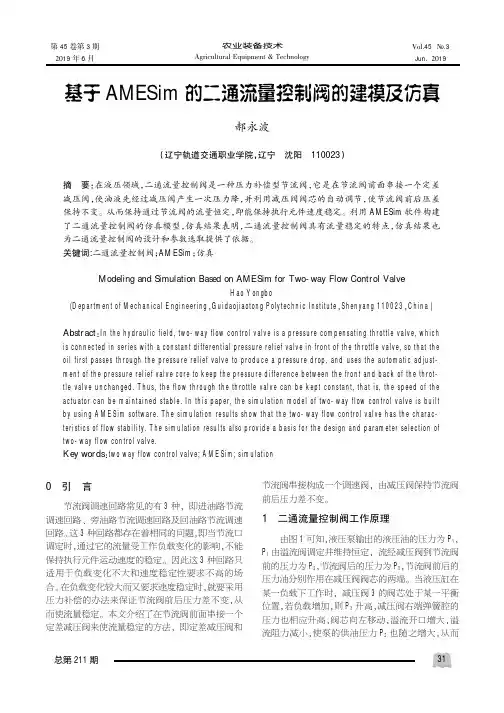 基于AMESim的二通流量控制阀的建模及仿真