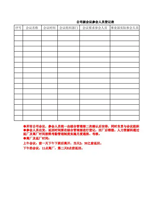 公司会议登记表
