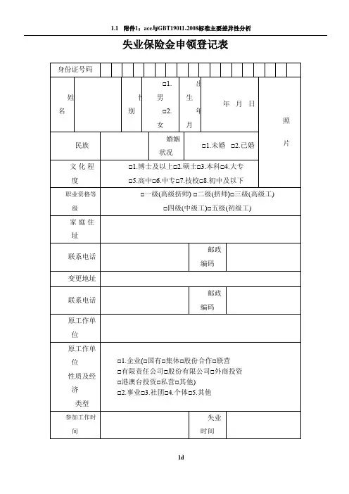 失业保险金申领登记表》