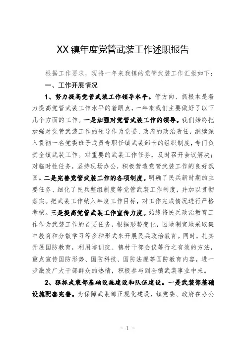 XX镇年度党管武装工作述职报告