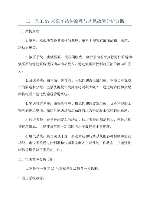 三一重工37米泵车结构原理与常见故障分析诊断