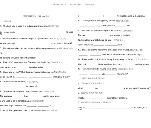 英语九年级上册期末专项复习试卷——句型(包含答案)