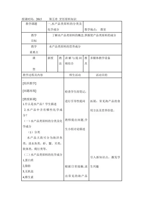 水产品类的分类及化学成分
