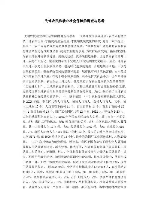 失地农民和就业社会保障的调查与思考-总结报告模板