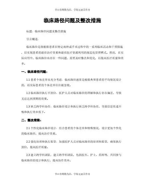 临床路径问题及整改措施