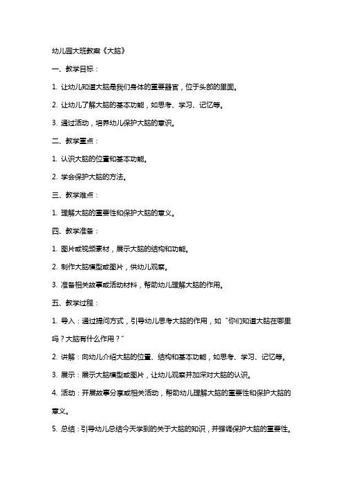 幼儿园大班教案《大脑》