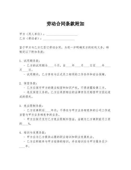 劳动合同条款附加