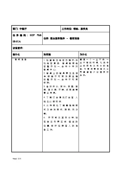 五星级酒店中餐厅操作标准手册