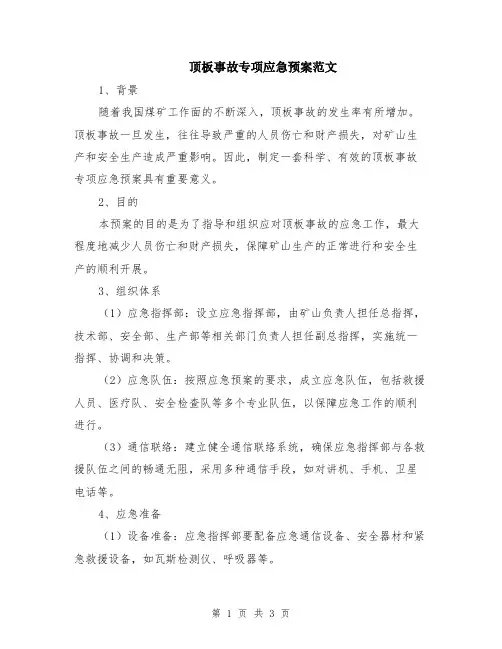 顶板事故专项应急预案范文