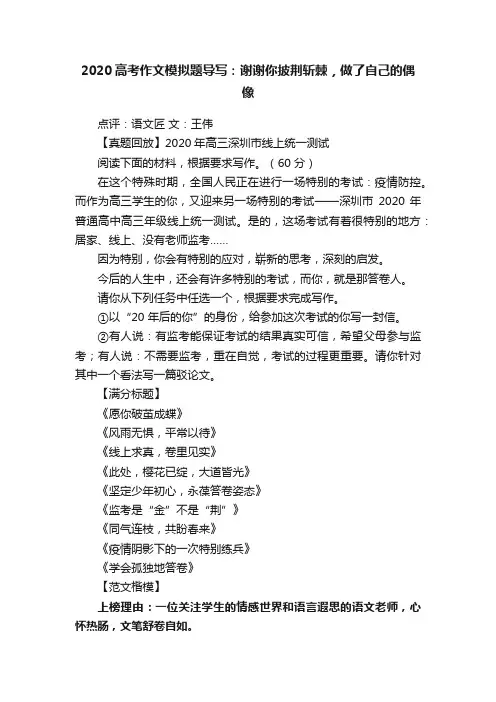 2020高考作文模拟题导写：谢谢你披荆斩棘，做了自己的偶像