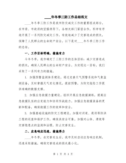 2024年冬季三防工作总结范文