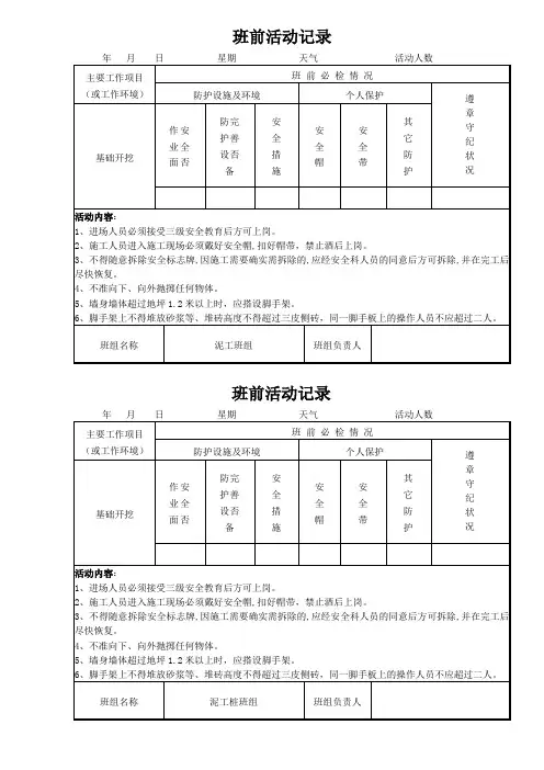 泥工班前活动记录