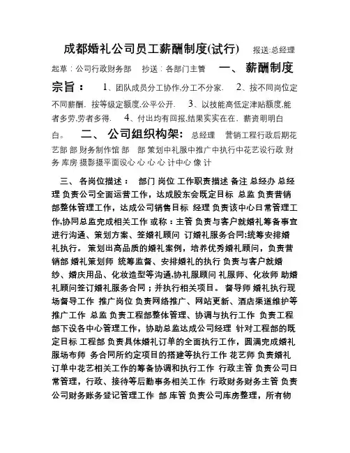 婚庆公司参考薪酬管理制度【范本模板】
