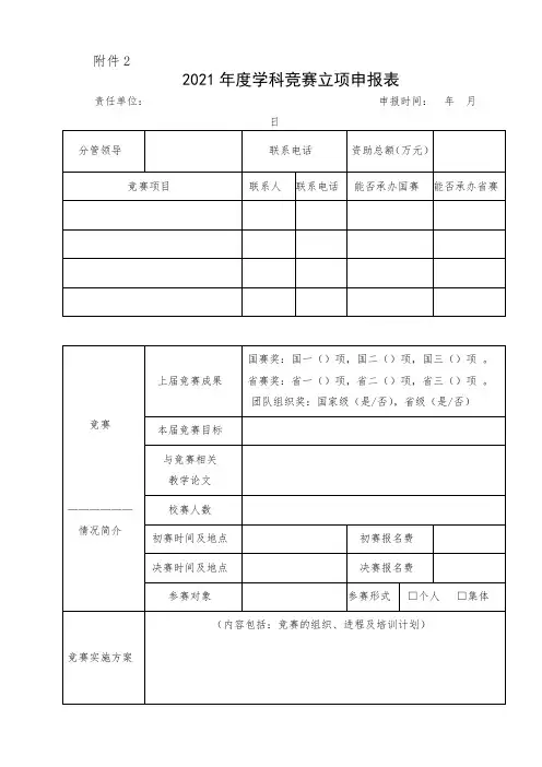 2021年度学科竞赛立项申报表【模板】