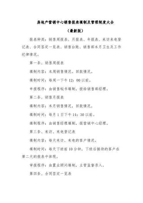 房地产营销中心销售报表填制及管理制度大全