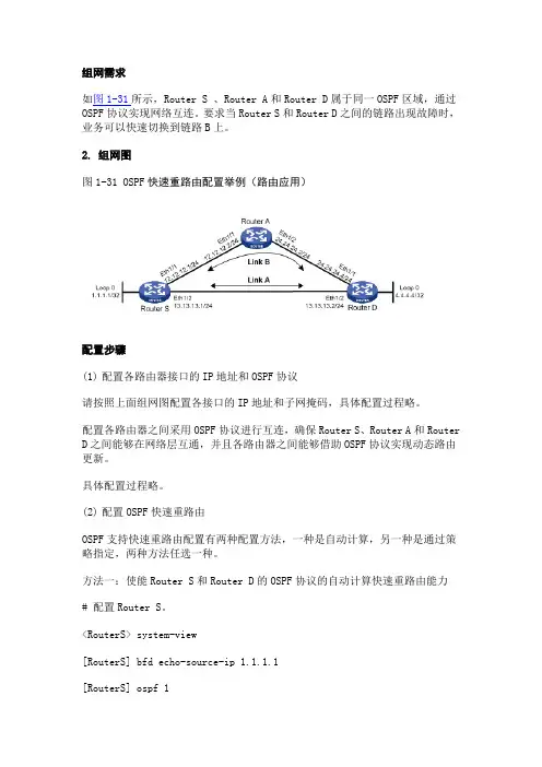 OSPF快速重路由配置举例