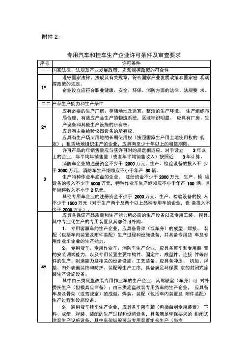 专用汽车和挂车生产企业许可条件及审查要求