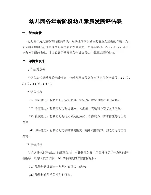幼儿园各年龄阶段幼儿素质发展评估表