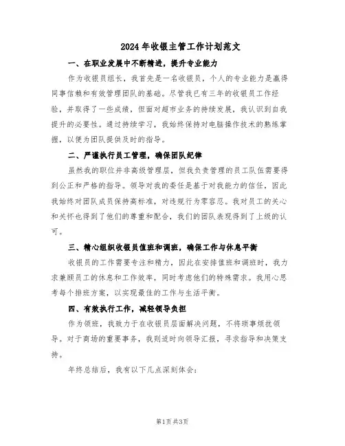 2024年收银主管工作计划范文（二篇）