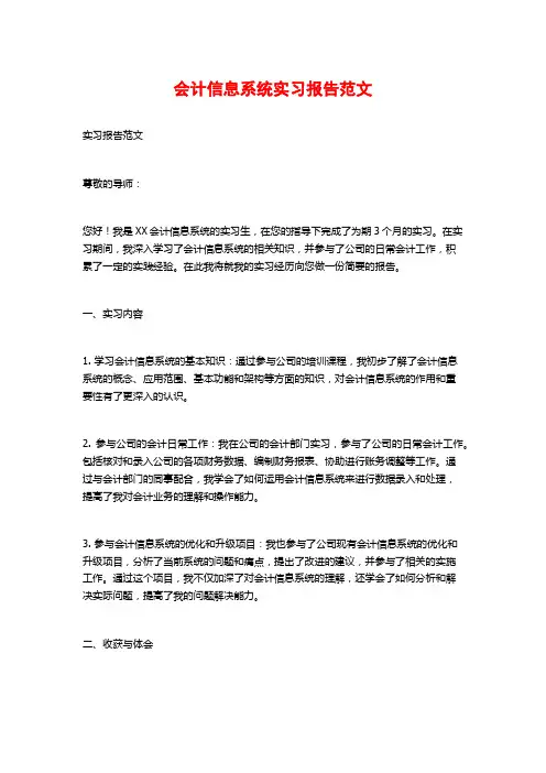会计信息系统实习报告范文
