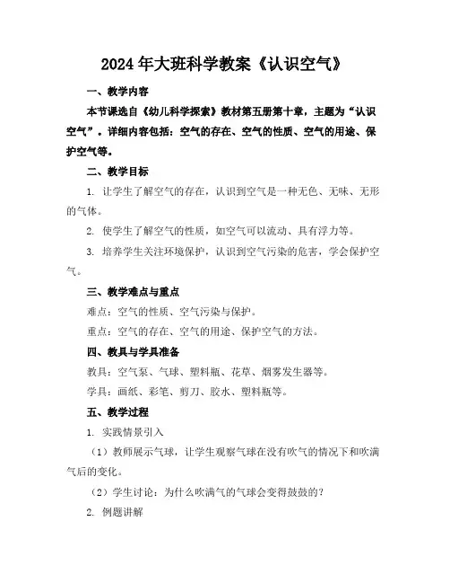 2024年大班科学教案《认识空气》