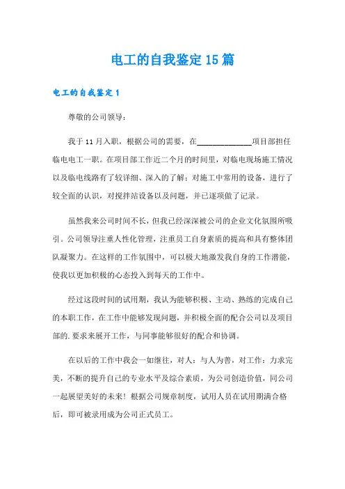 电工的自我鉴定15篇