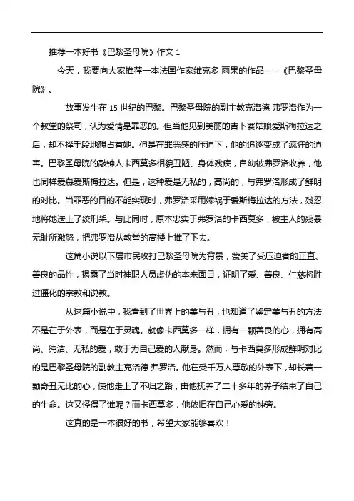 推荐一本好书《巴黎圣母院》作文
