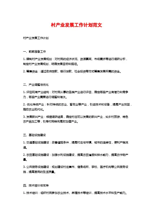 村产业发展工作计划范文