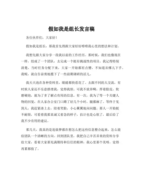 假如我是组长发言稿
