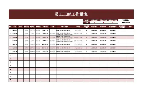 员工工时工作量表excel模板