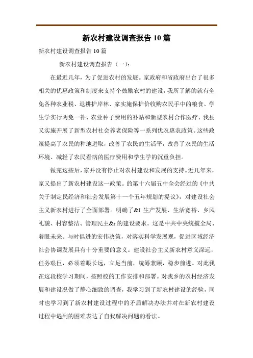新农村建设调查报告10篇