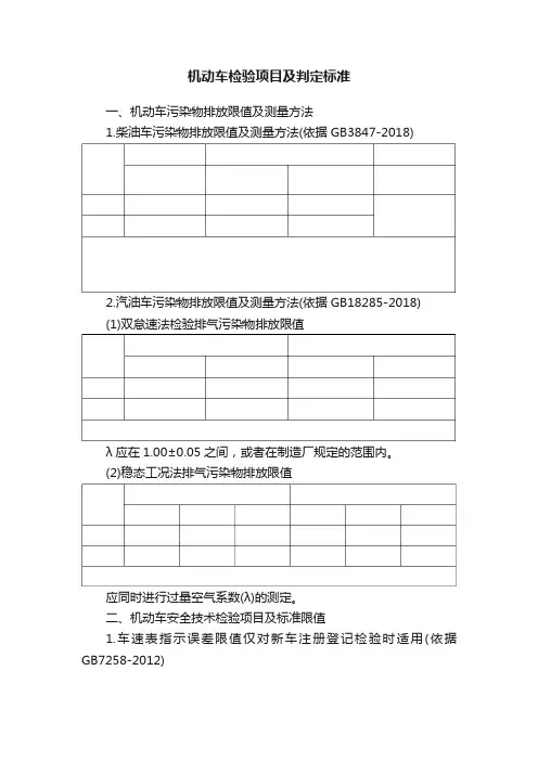机动车检验项目及判定标准