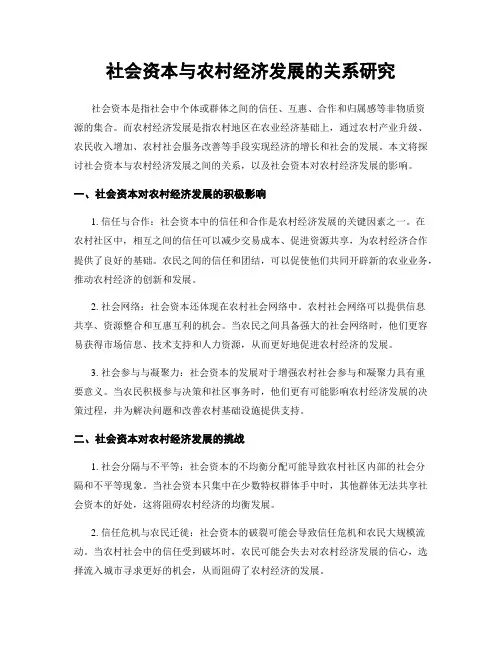 社会资本与农村经济发展的关系研究