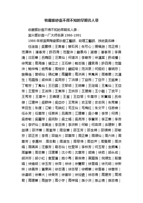 收藏紫砂壶不得不知的早期名人录