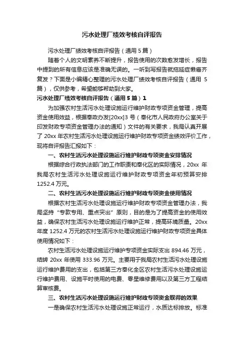 污水处理厂绩效考核自评报告