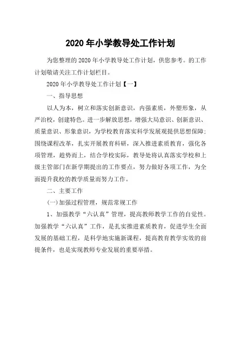 2020年小学教导处工作计划