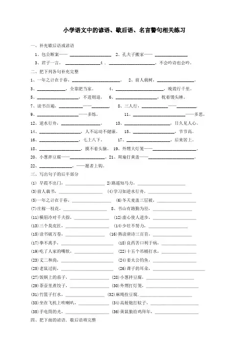 六年级下册语文 小升初语文谚语、歇后语练习 知识点梳理