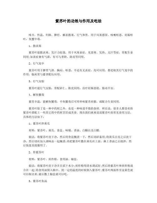 紫苏叶的功效与作用及吃法