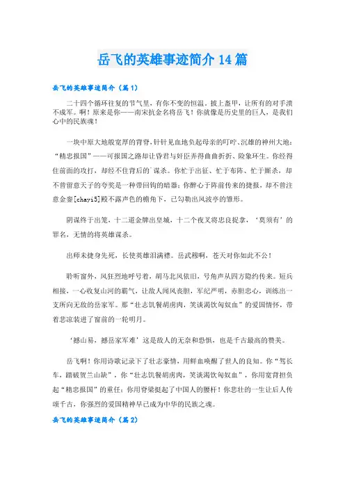 岳飞的英雄事迹简介14篇