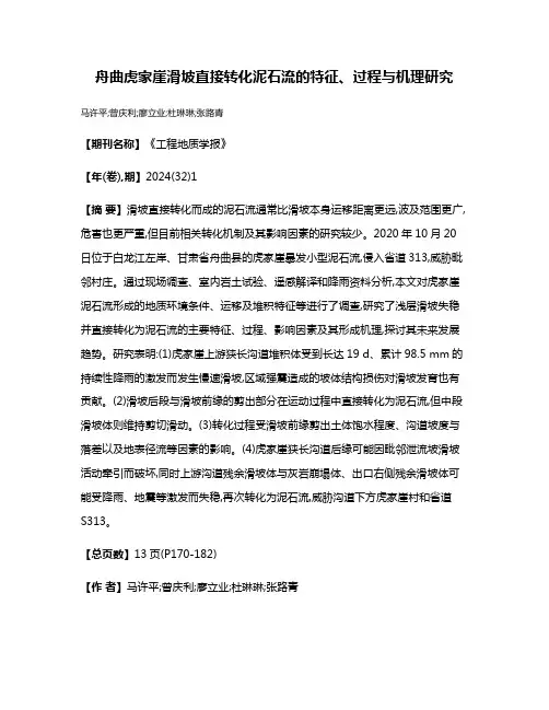 舟曲虎家崖滑坡直接转化泥石流的特征、过程与机理研究