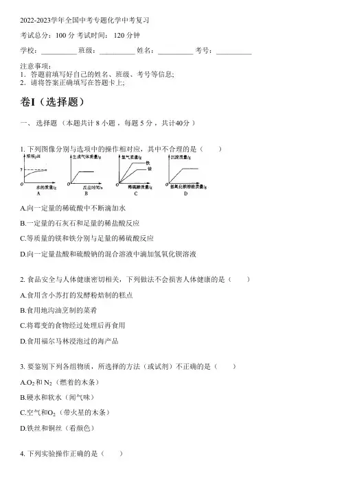 2022-2023学年全国初中中考专题化学人教版中考复习(含解析)