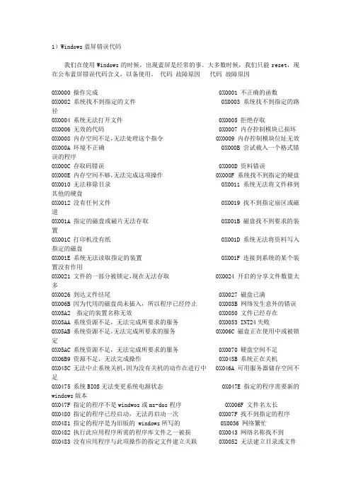 Windows蓝屏错误代码