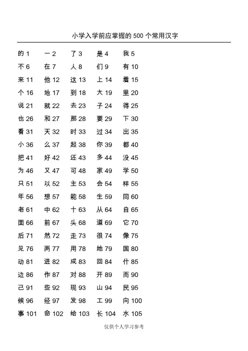 【幼小衔接】小学入学前应掌握的500个常用汉字
