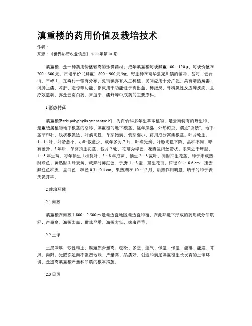 滇重楼的药用价值及栽培技术