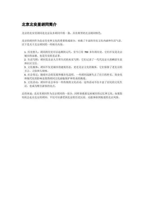 北京北安里胡同简介