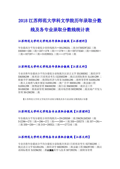 江苏师范大学科文学院历年录取分数线及各专业录取分数线统计表