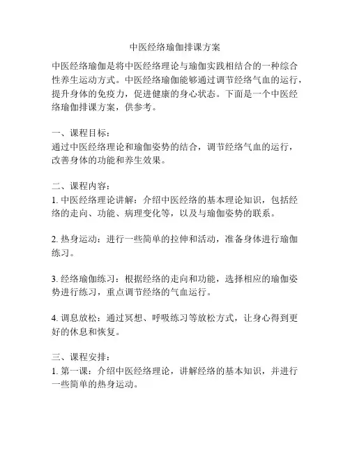中医经络瑜伽排课方案